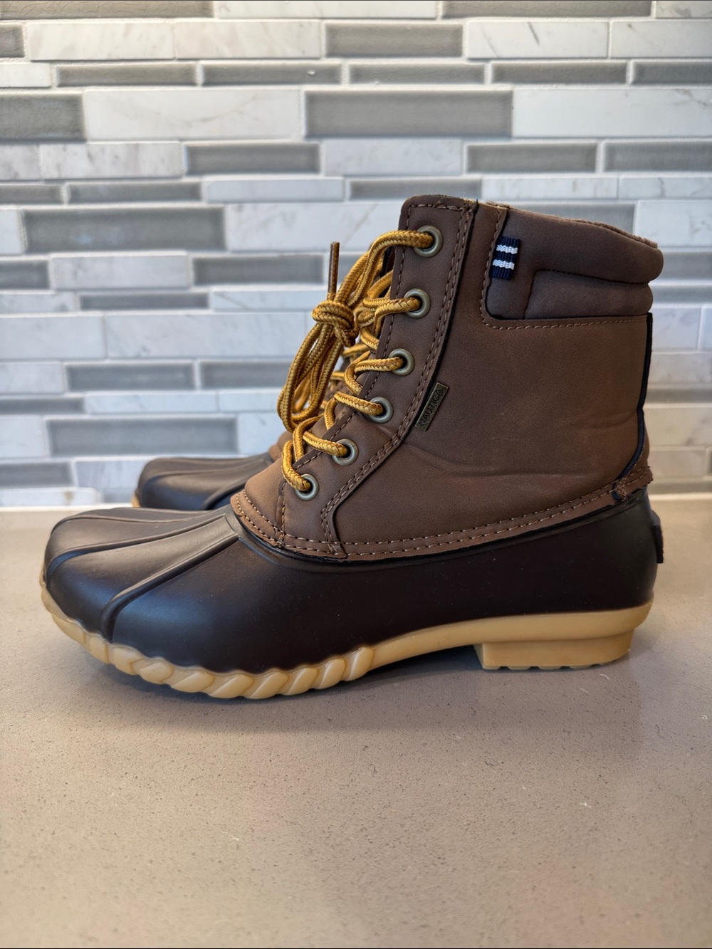 Nautica Men's Brown Duck Boots with Lace-Up Ankle